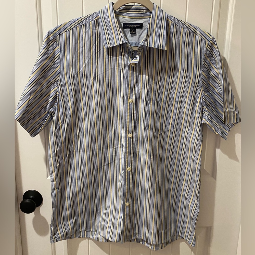 Banana Republic Short Sleeve Striped Button-Down Shirt - Blue & Yellow